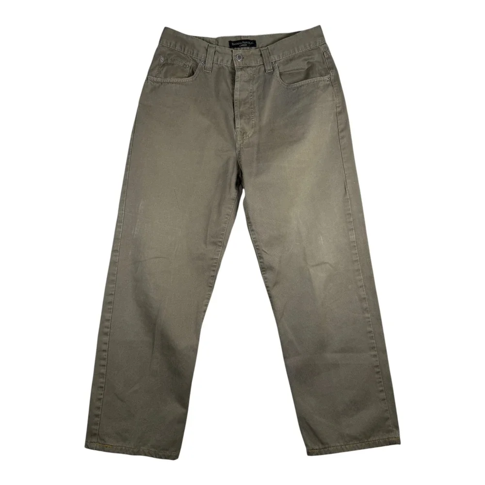 Banana Republic Laredo Mens 33R Olive Drab Cotton Twill Straight Leg Button Fly